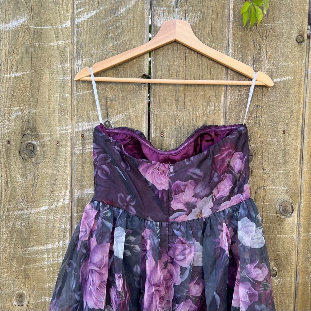 Purple Floral Strapless Bustier Chiffon Organza Maxi Dress 🌿 - Picture 9 of 11